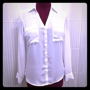 Pure White Sheer Button-Up Blouse